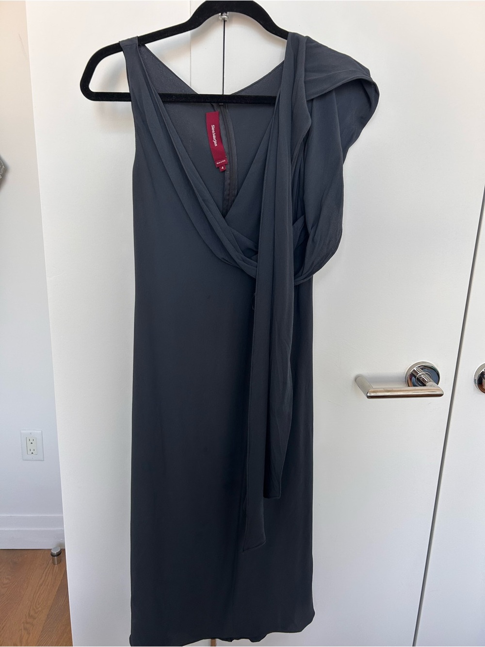 Sies Marjan Charcoal Gray Sleeveless Midi Dress with Draped Scarf
